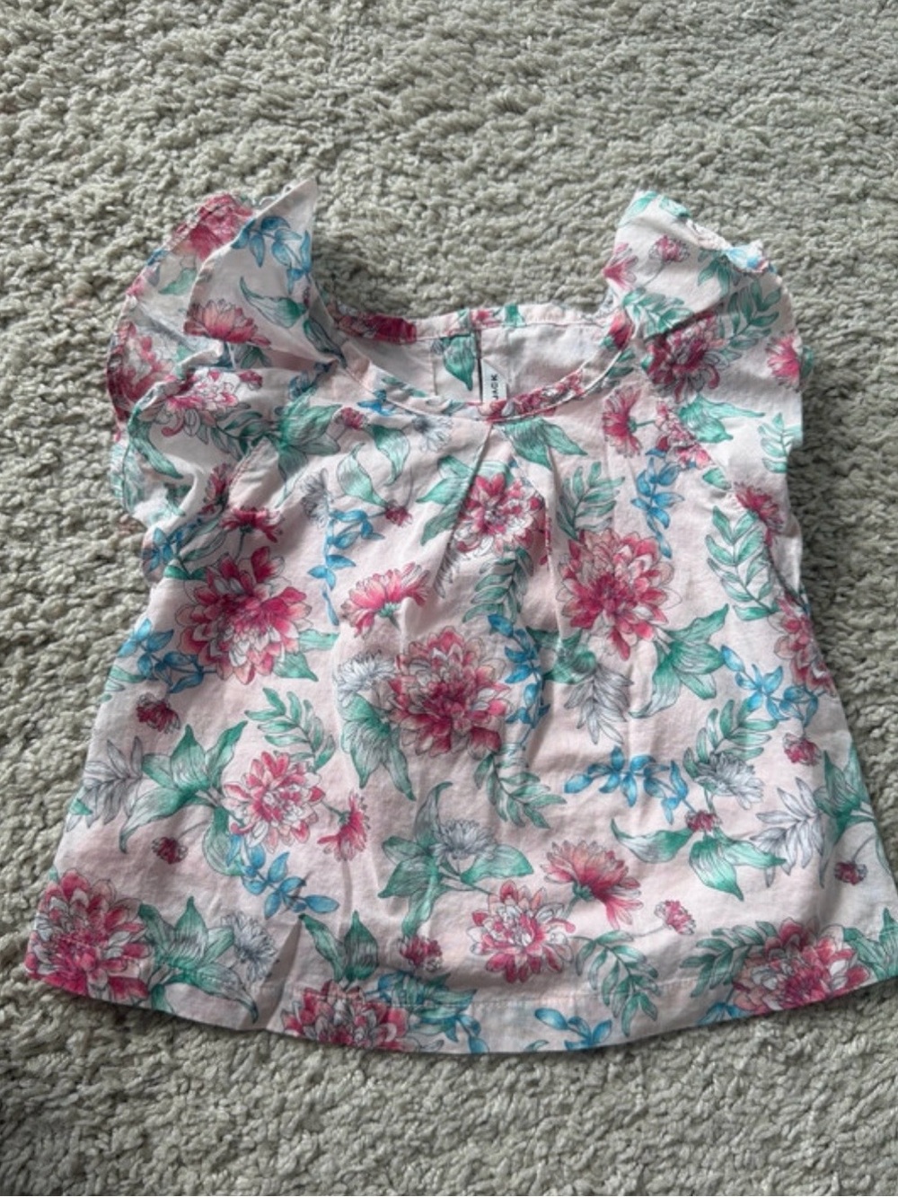 Janie and Jack Pink Floral Flutter Sleeve Blouse